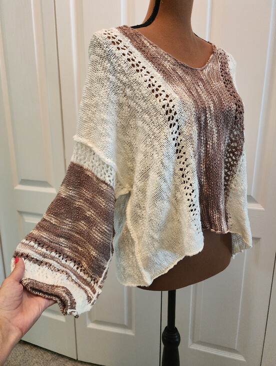 Angie Sweaters - Angie Boutique Kelsey Lightweight Cream & Taupe Knit Crop Sweater Casual V-Neck